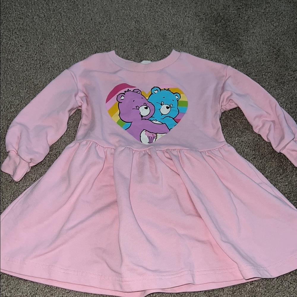 Pink Long Sleeve Dress with Bear Design